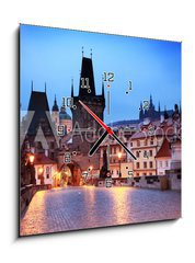 Obraz s hodinami 1D - 50 x 50 cm F_F20184085 - Charles Bridge at dawn - Karlv most pi svtn