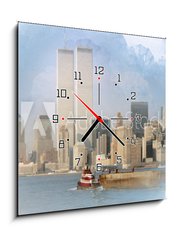 Obraz s hodinami 1D - 50 x 50 cm F_F202903313 - Digital artwork illustration of the World Trade Center on February 1988 - Digitální ilustrace světového obchodního centra z února 1988