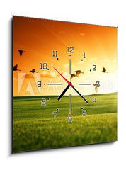 Obraz s hodinami 1D - 50 x 50 cm F_F20504008 - field of grass and flying birds