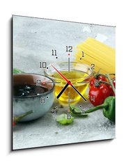 Obraz s hodinami 1D - 50 x 50 cm F_F205580599 - Italian food background with different types of pasta, health or vegetarian concept.