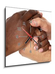 Obraz s hodinami 1D - 50 x 50 cm F_F2056987 - handshake between races - handshake mezi zvody