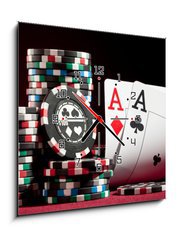 Obraz s hodinami 1D - 50 x 50 cm F_F20826073 - chips and two aces