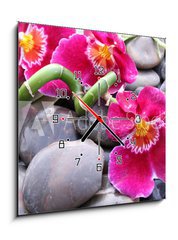 Obraz s hodinami 1D - 50 x 50 cm F_F20850599 - Orchideenbl ten auf Kieselsteinen
