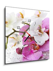 Obraz s hodinami 1D - 50 x 50 cm F_F212597911 - Beyaz ve Pembe Orkide Panoramik