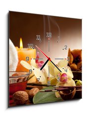 Obraz s hodinami 1D - 50 x 50 cm F_F21342529 - aromatherapy incense and bowl of oil massage - aromaterapeutické kadidlo a mísa olejové masáže