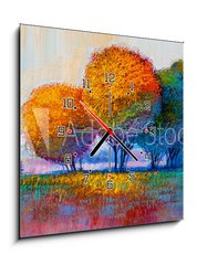 Obraz s hodinami 1D - 50 x 50 cm F_F213841942 - Trees, oil painting, artistic background
