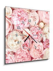 Obraz s hodinami 1D - 50 x 50 cm F_F215246503 - Summer blossoming delicate rose on blooming flowers festive background, pastel and soft bouquet floral card - Letn kvetouc jemn re na kvetouc kvtiny slavnostn pozad, pastelov a mkk kytice kvtinov karty