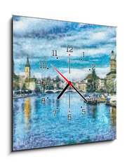Obraz s hodinami 1D - 50 x 50 cm F_F221899832 - Oil painting. Art print for wall decor. Acrylic artwork. Big size poster. Watercolor drawing. Modern style fine art. Beautiful autumn city landscape. Multicolor view. Historical Europe buildings. - Olejomalba. Umělecký tisk na zeď. Akrylová kresba. Velké velikosti plakát. Akvarel kresba. Moderní styl výtvarného umění. Krásné podzimní městské krajiny. Vícebarevný pohled. Historické budovy Evropy.