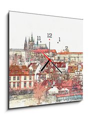 Obraz s hodinami 1D - 50 x 50 cm F_F222609286 - illustration of a beautiful view of Prague in the Czech Republic. Watercolor sketch