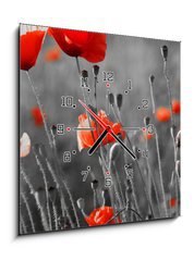 Obraz s hodinami 1D - 50 x 50 cm F_F22284891 - red poppies on  field