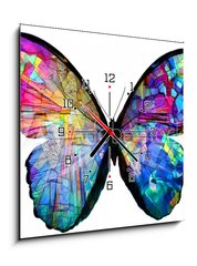 Obraz s hodinami 1D - 50 x 50 cm F_F223701379 - multicolored butterfly isolated on white background - vícebarevný motýl izolovaných na bílém pozadí