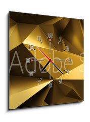 Obraz s hodinami 1D - 50 x 50 cm F_F224714765 - 3d render, abstract gold crystal background, faceted texture, macro panorama, wide panoramic polygonal wallpaper