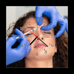 Obraz s hodinami 1D - 50 x 50 cm F_F225081708 - Close up of beautician experts hands injecting botox in female forehead.