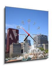 Obraz s hodinami   Chicago Skyline and Fountain, 50 x 50 cm