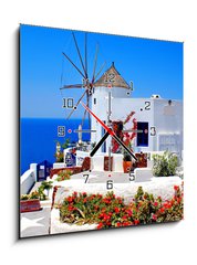 Obraz s hodinami 1D - 50 x 50 cm F_F22813395 - Windmill on Santorini island, Greece
