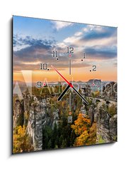 Obraz s hodinami 1D - 50 x 50 cm F_F228384018 - Basteibrcke in der Schsischen Schweiz