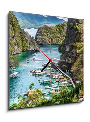 Obraz s hodinami 1D - 50 x 50 cm F_F228590667 - Boats near the shore, Busuanga, Coron, Philippines. With selective focus. - Lodě poblíž pobřeží, Busuanga, Coron, Filipíny. Se selektivním ostřením.
