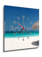 Obraz s hodinami 1D - 50 x 50 cm F_F23203277 - Sonnenliegen am Strand