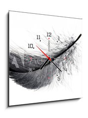 Obraz s hodinami 1D - 50 x 50 cm F_F234006556 - Single black floating feather on white background.