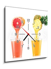 Obraz s hodinami 1D - 50 x 50 cm F_F234500457 - Six tastes of juice pouring in plastic cup from fruit isolated on white background - est chut vy v plastovm kelmku z ovoce izolovanch na blm pozad