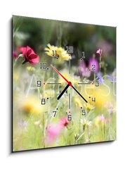 Obraz s hodinami 1D - 50 x 50 cm F_F236066014 - wildblumenwiese natur banner pastell