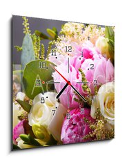 Obraz s hodinami 1D - 50 x 50 cm F_F236126710 - Composition with bouquet of freshly cut flowers