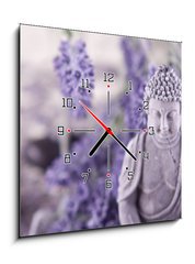 Obraz s hodinami 1D - 50 x 50 cm F_F23736783 - Buddha bei Zen Meditation,  Massage Steine, Lavendel