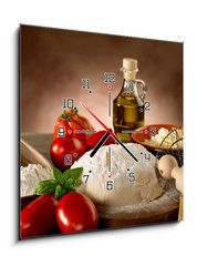 Obraz s hodinami 1D - 50 x 50 cm F_F23855180 - dough for pizza - preparazione pizza