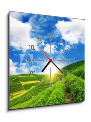 Obraz s hodinami   Beautiful pattern of bright, green tea garden on the hill, 50 x 50 cm