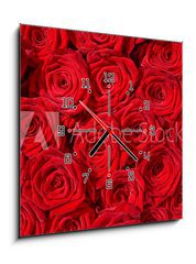 Obraz s hodinami 1D - 50 x 50 cm F_F24548244 - Rote Rosen, Symbol f r Liebe, Rosenstrau 