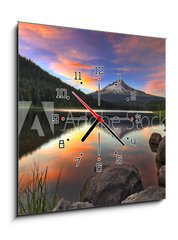 Obraz s hodinami 1D - 50 x 50 cm F_F24571203 - Sunset at Trillium Lake with Mount Hood - Západ slunce u jezera Trillium s Mount Hood