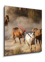 Obraz s hodinami   wild horses running, 50 x 50 cm