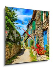 Obraz s hodinami 1D - 50 x 50 cm F_F246836788 - Beautiful colorful medieval alley in Yvoire town in France - Krásná barevná středověká ulička ve městě Yvoire ve Francii