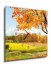 Obraz s hodinami   Autumn at the morning park, 50 x 50 cm