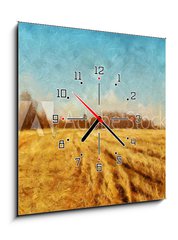 Obraz s hodinami 1D - 50 x 50 cm F_F250480908 - Impressionism oil painting on canvas nature landscape motifs wall art print. Countryside beauty. Village. Contemporary artwork for creating poster, stationery, postcard. Watercolor fine modern drawing - Obraz na plátně Impresionismus, olejomalba na plátně, motivy přírodní krajiny Krása venkova. Vesnice. Současná umělecká díla pro tvorbu plakátů, papírnictví, pohlednic. Akvarel jemné moderní kresba