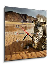 Obraz s hodinami 1D - 50 x 50 cm F_F25254470 - Beach Zebra