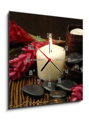 Obraz s hodinami 1D - 50 x 50 cm F_F25459715 - spa and wellness concept with flowers zen stones