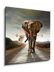 Obraz s hodinami 1D - 50 x 50 cm F_F25742331 - Walking Elephant