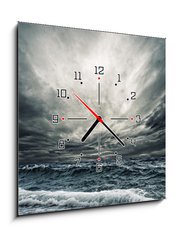 Obraz s hodinami 1D - 50 x 50 cm F_F25821007 - Big ocean wave breaking the shore - Velká vlna oceánu rozbíjí pobřeží