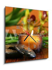Obraz s hodinami 1D - 50 x 50 cm F_F2588292 - amber candle - jantarová svíčka