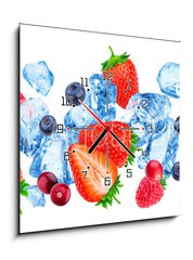 Obraz s hodinami 1D - 50 x 50 cm F_F260822852 - Flying pieces of crushed ice and wild berries isolated on white background with clipping path