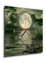 Obraz s hodinami 1D - 50 x 50 cm F_F26112274 - Full moon image with water - Plný obraz měsíce s vodou