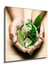 Obraz s hodinami 1D - 50 x 50 cm F_F26396737 - concept cologie plante terre verte - koncepce cologie plante terre verte