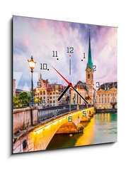 Obraz s hodinami   Zurich, Switzerland. View of the historic city center with famous Fraumunster Church, 50 x 50 cm