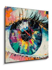 Obraz s hodinami   Fluorite  oil painting. Conceptual abstract picture of the eye. Oil painting in colorful colors. Conceptual abstract closeup of an oil painting and palette knife on canvas., 50 x 50 cm