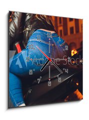 Obraz s hodinami 1D - 50 x 50 cm F_F276172371 - biker woman