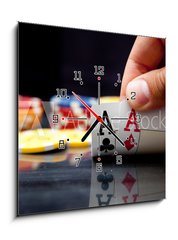 Obraz s hodinami 1D - 50 x 50 cm F_F27973739 - Male hand showing two aces