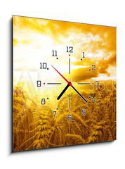 Obraz s hodinami   Golden sunset over wheat field, 50 x 50 cm