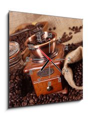 Obraz s hodinami   Hot coffee and chocolate , 50 x 50 cm