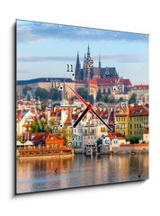 Obraz s hodinami   Prague panorama with Charles Bridge and Prague Castle at background, Czech Republic, 50 x 50 cm